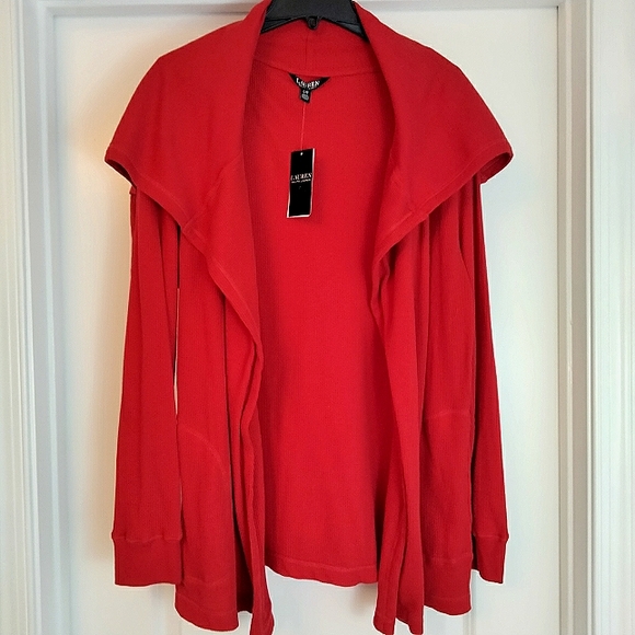 Lauren Ralph Lauren Jackets & Blazers - NWT L Ralph Lauren Red Waffle Knit Open Jacket